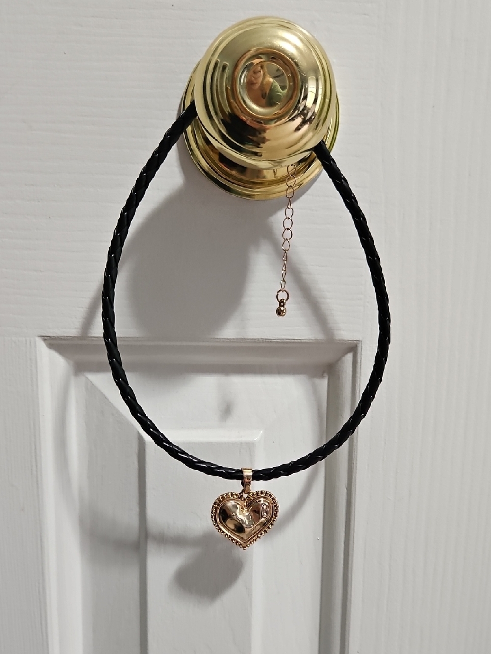 Adorable Braided Leather Gold Tone Heart Choker